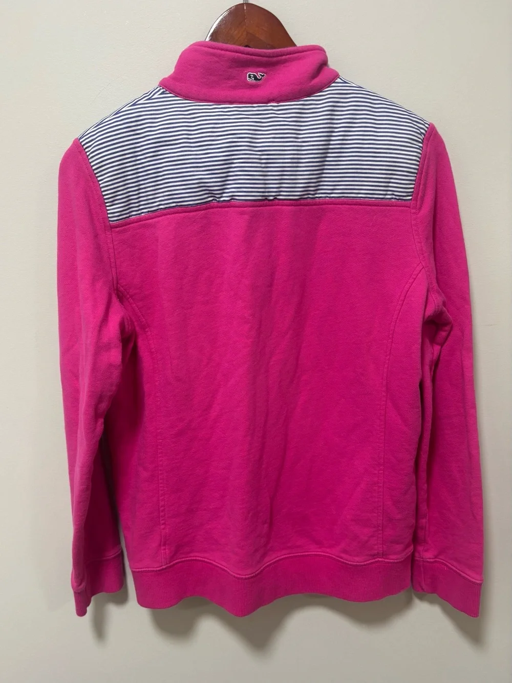 Vineyard Vines 100% Cotton Hot Pink Quarter Zip with Navy White Stripes M